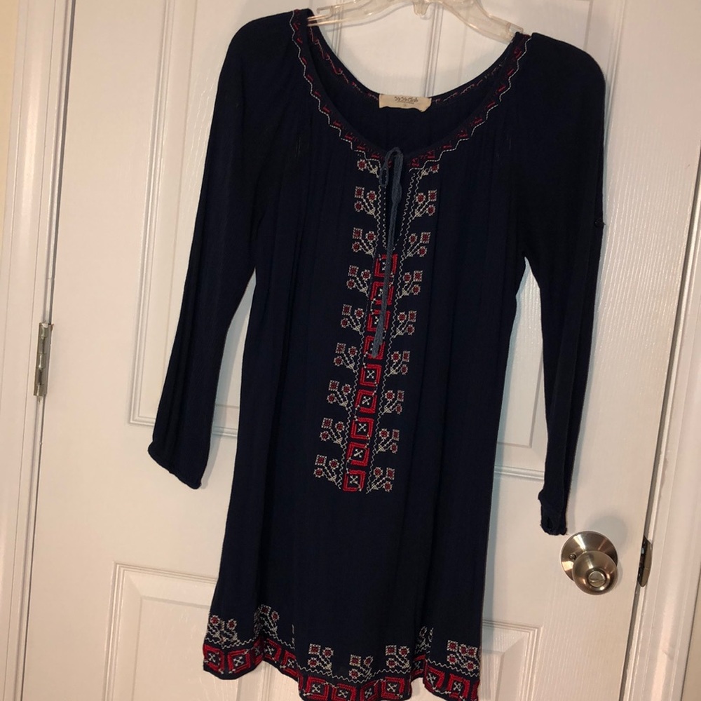 Navy with red stitching dress